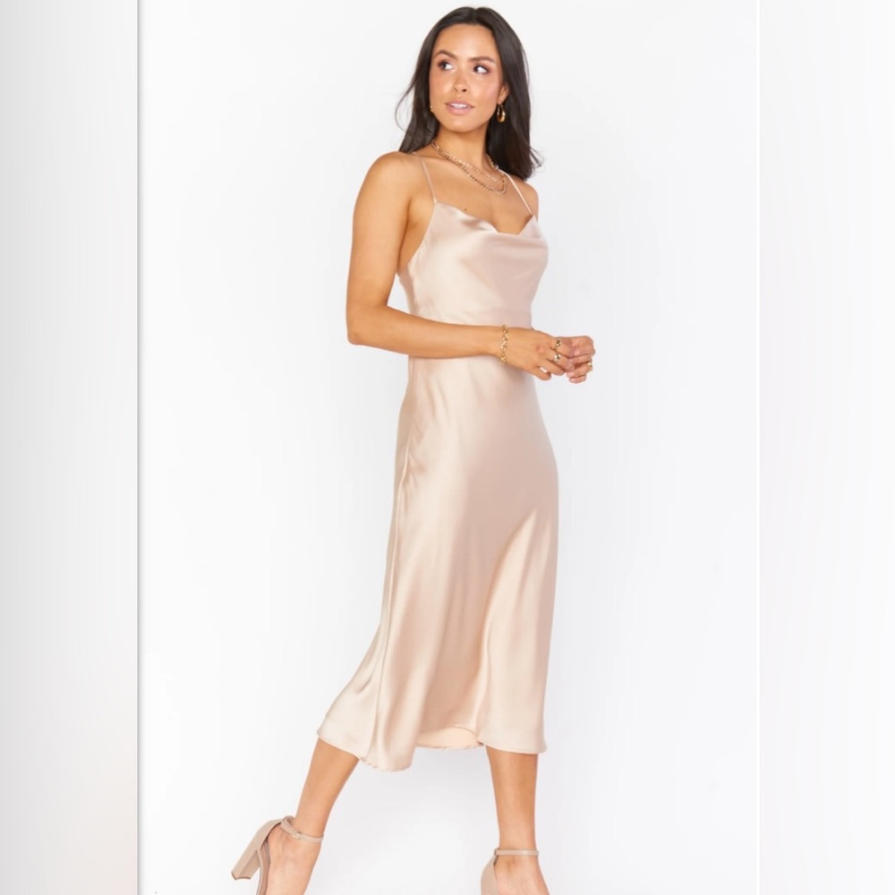 Show Me Your MuMu Verona Cowl MIDI Champagne Dress Large NWOT